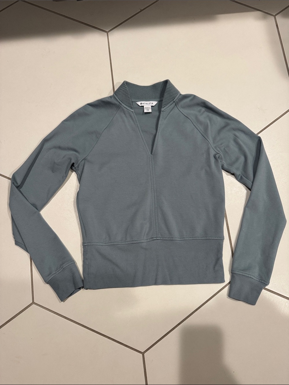 Athleta Rib-Trim Vneck Pullover in Slate Blue